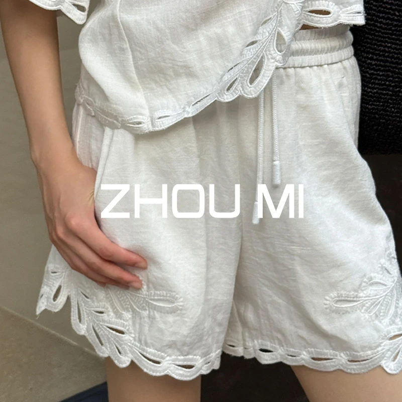ZHOU MI “南法风情”镂空钩花绣花边短裤 ZK5B3d09