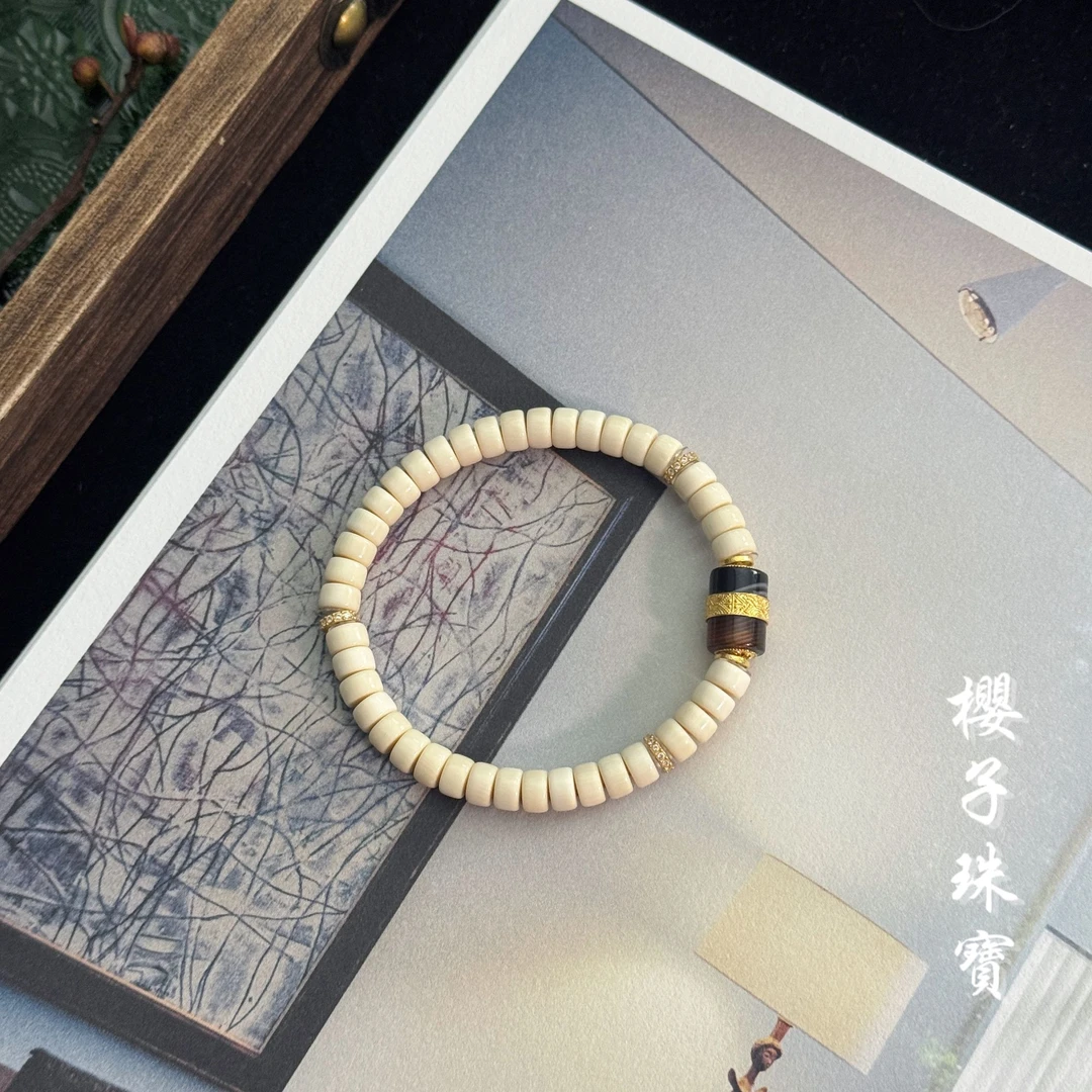 樱子 | 顾远  猛犸牙6m药片奶油料18K缠丝时尚精致手串*YZMS1881