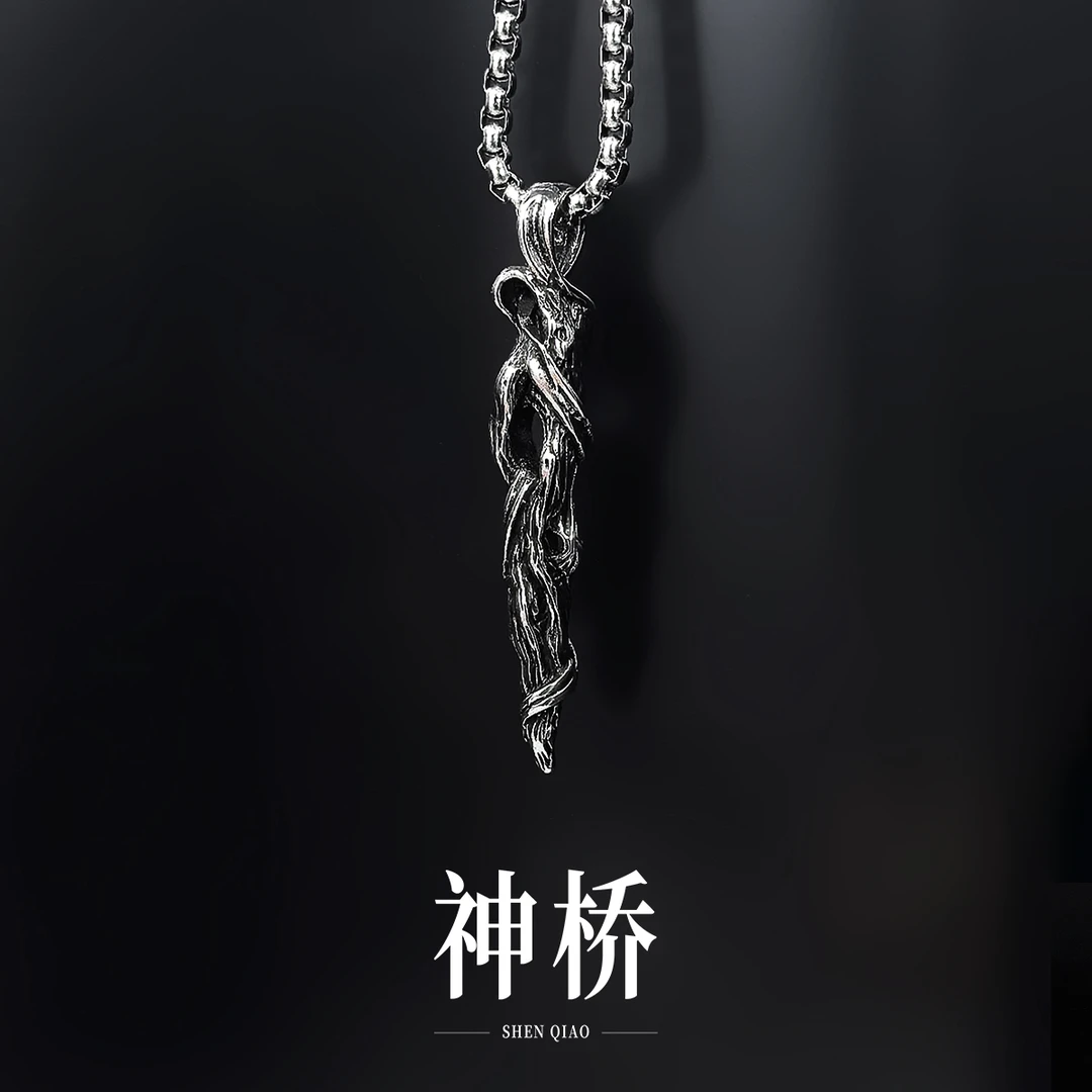 钛钢项链 神桥国风复古浮木项链男士新中式潮流男生吊坠高级男款