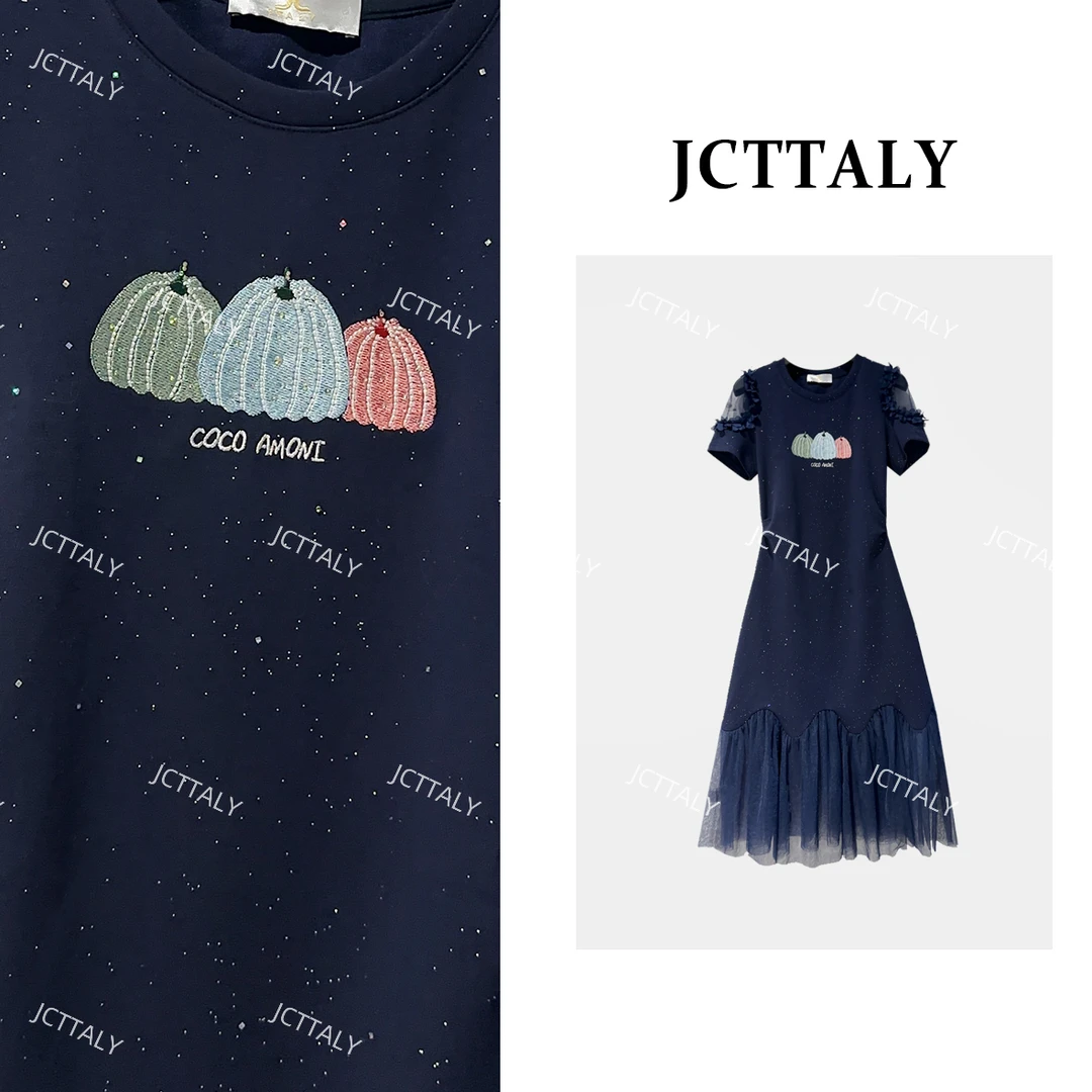 【宠粉价】气质减龄烫钻南瓜露肩拼接时尚百搭收腰连衣裙JC-A3967