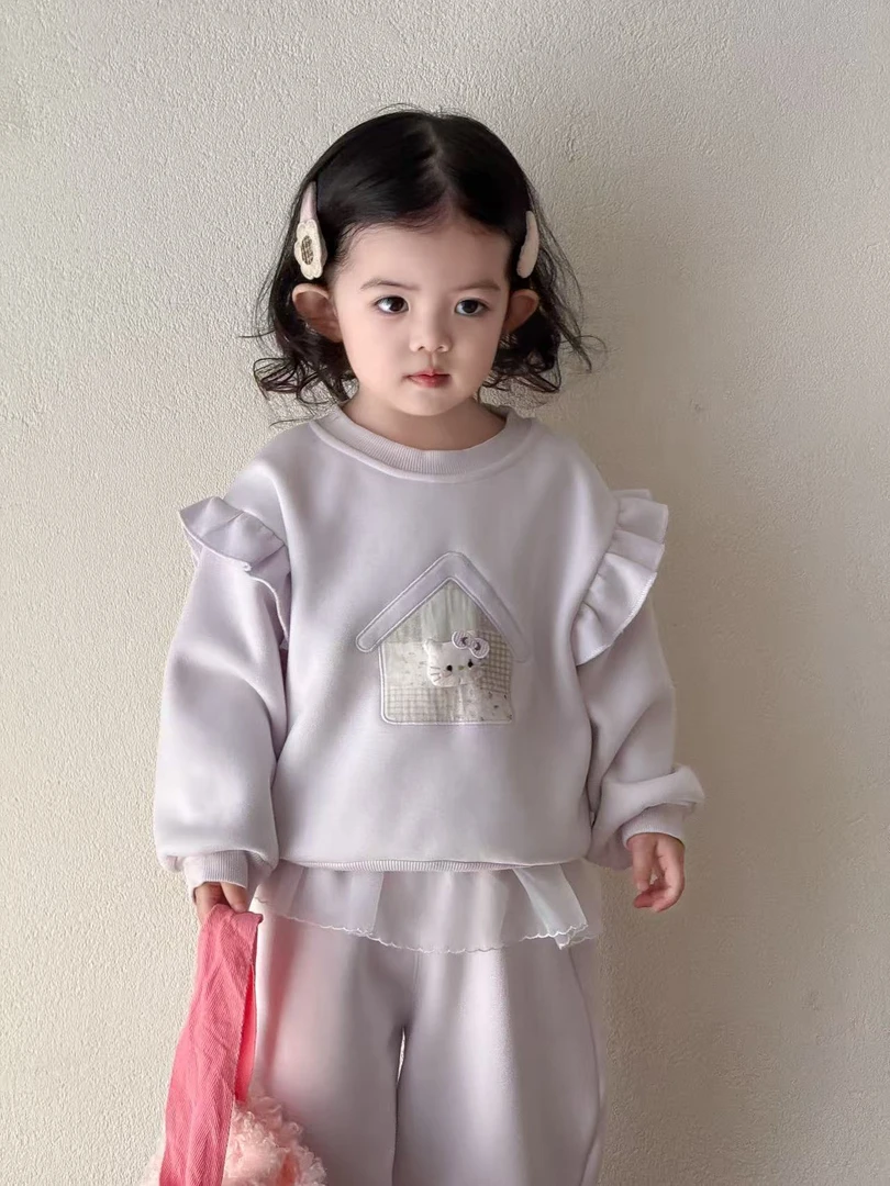 波妞波仔-【58592】（加绒加厚）休闲肩扣套装