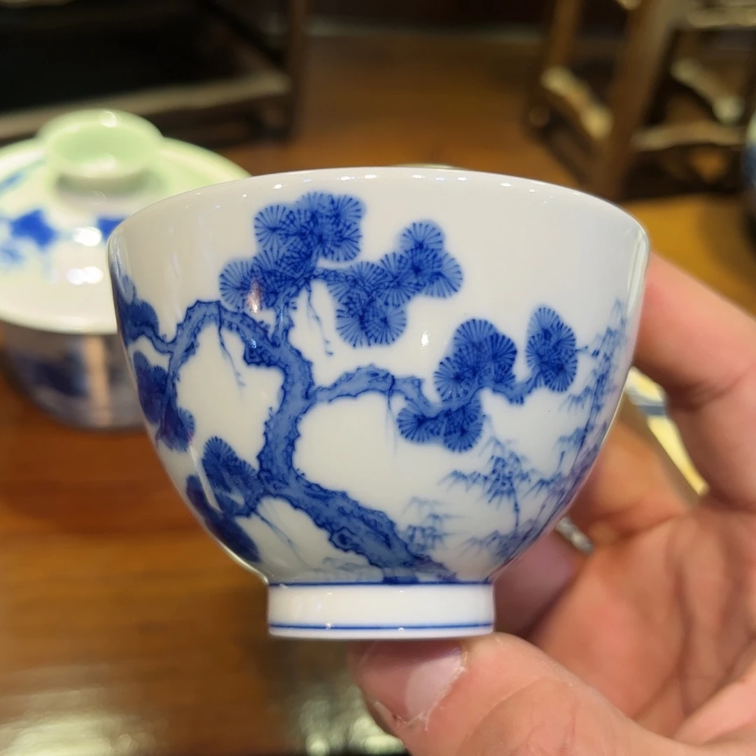 巴*青花松竹梅鸡心杯
