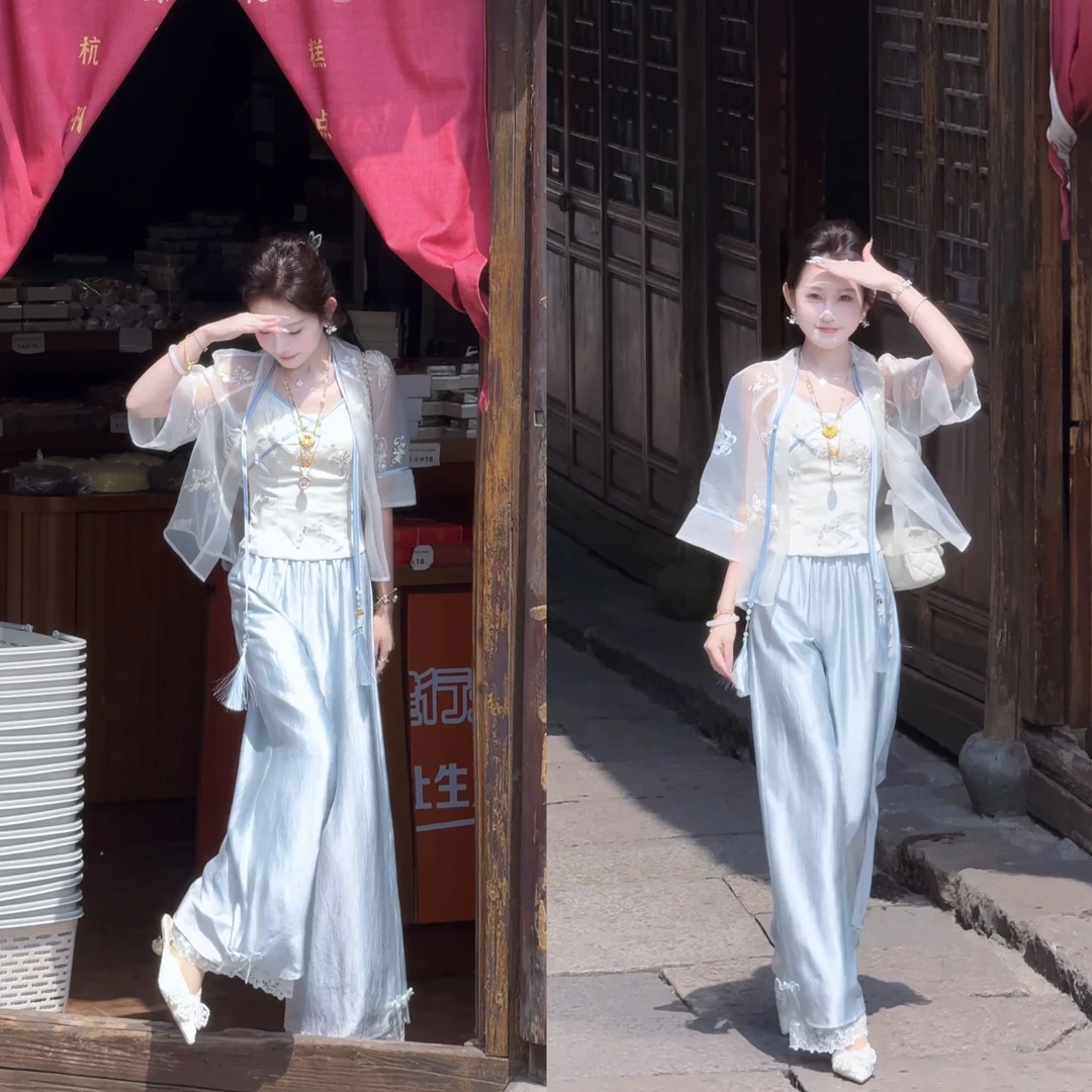 【婷婷】《庄周梦蝶•小蝶仙》刺绣罩衫吊带套装 TTH2SX182【Q】