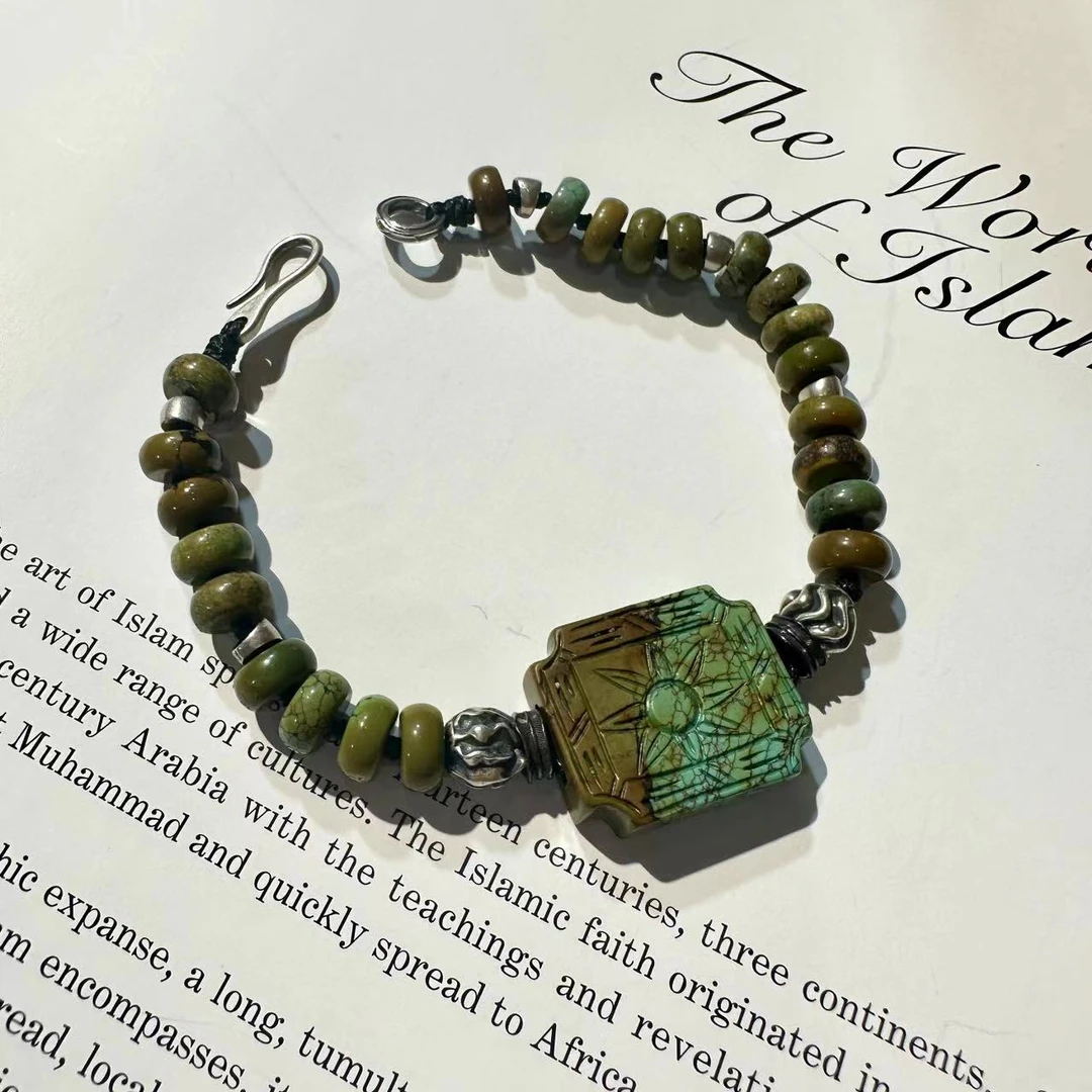 非金属仿水晶手链 随型方牌绿色花纹手链【哎呦家18132】