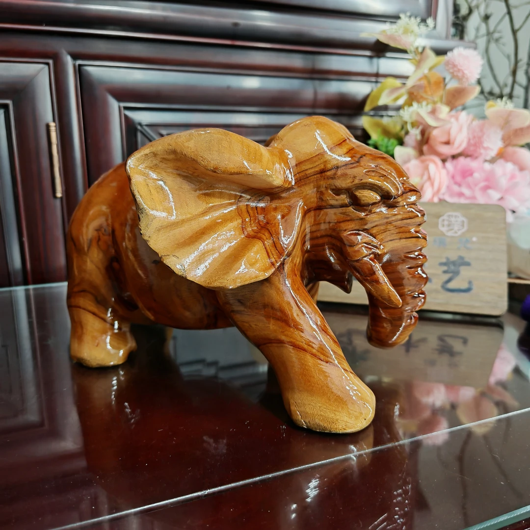 香樟木根雕摆件实木雕刻工艺品家居客厅玄关装饰品大象一对小象