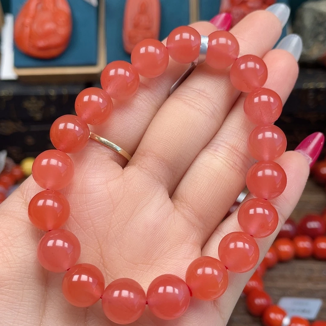南红玛瑙未镶嵌手串保山杨柳乡少女粉卡10mm+