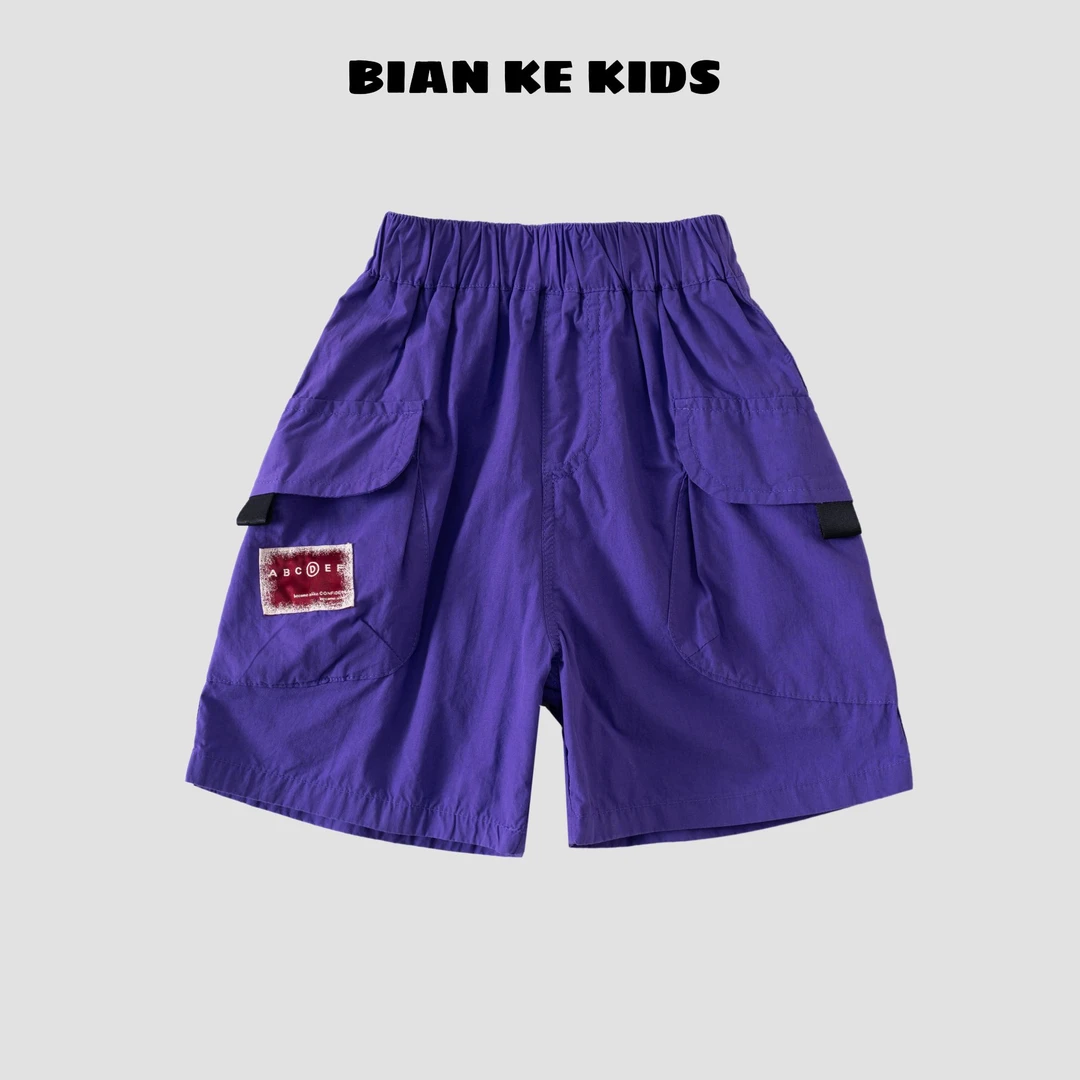 新款夏季儿童品牌全棉透气吸汗男童纯色工装短裤B2577