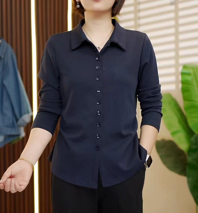 2025秋季新款纯色翻领衬衫时尚百搭气质上衣女