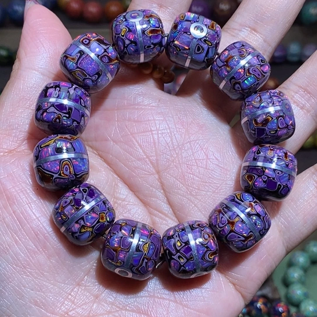 大漆珠老型16紫色星球珠满欧