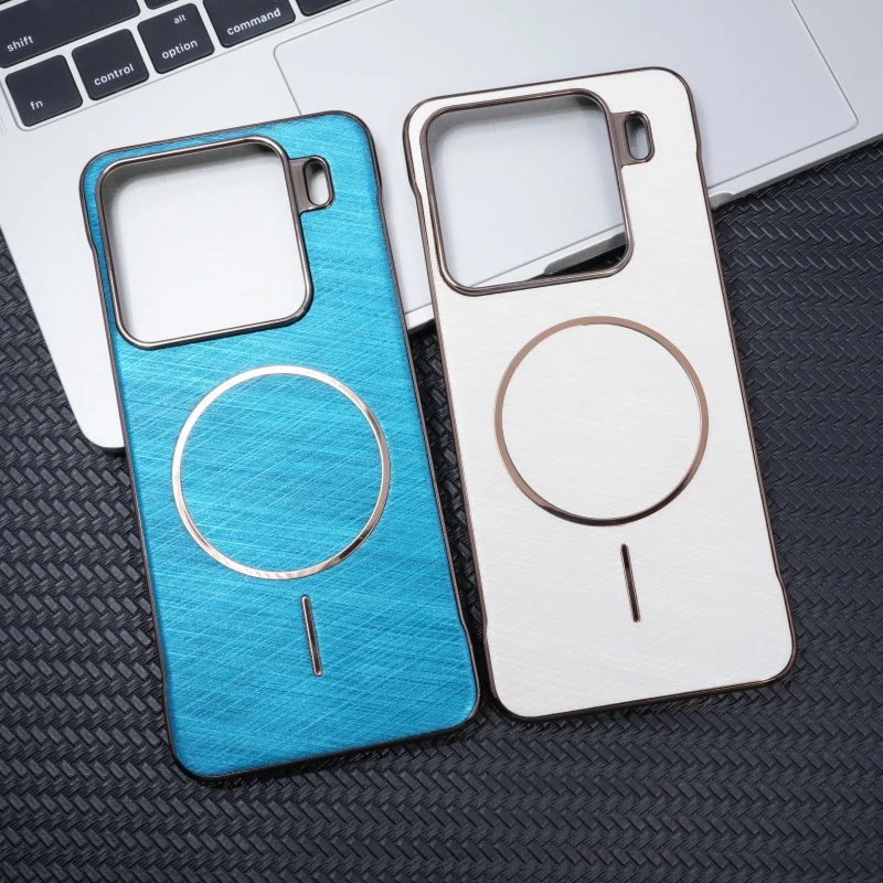 适用小米15手机壳金丝纹小米15pro无边框细圈磁吸超薄磨砂保护套