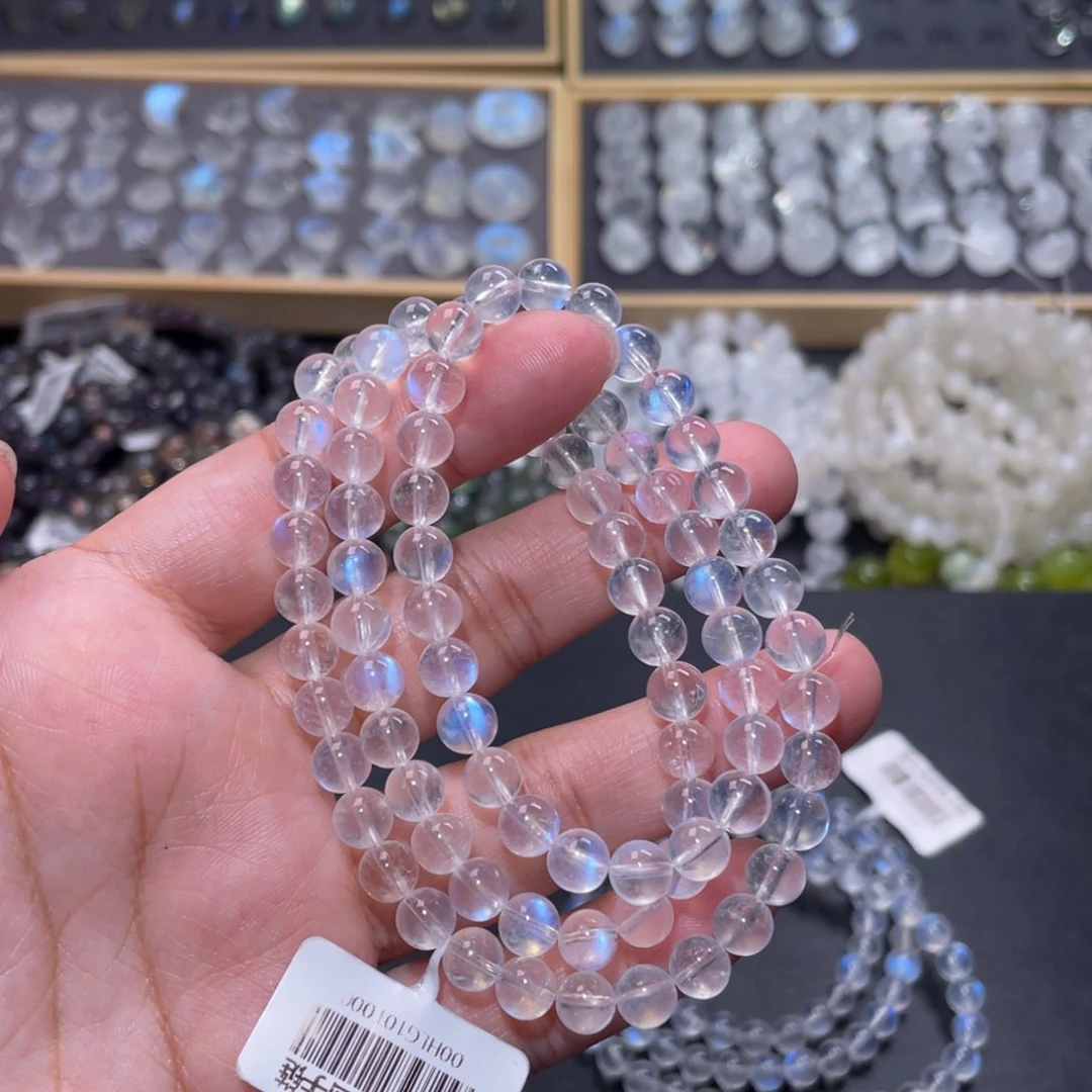 月光石手链未镶嵌大**六冰透体蓝月光手链多圈6mm