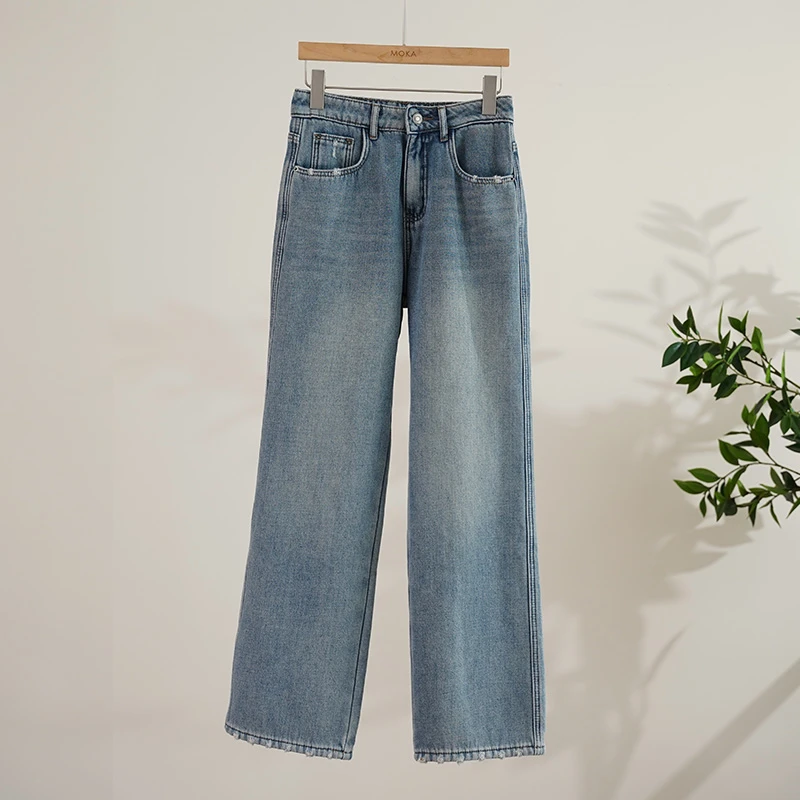 意大利加长绒浅色牛仔直筒裤女士裤子（241916）2308