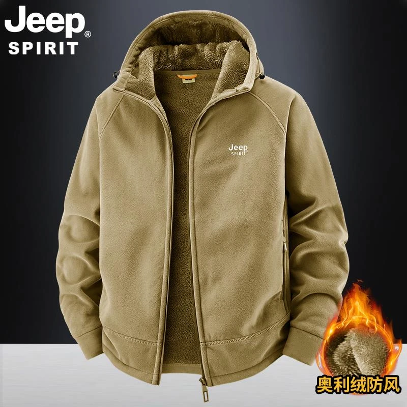 JEEP SPIRIT加绒加厚连帽卫衣男2025新款秋冬季宽松休闲运动外套