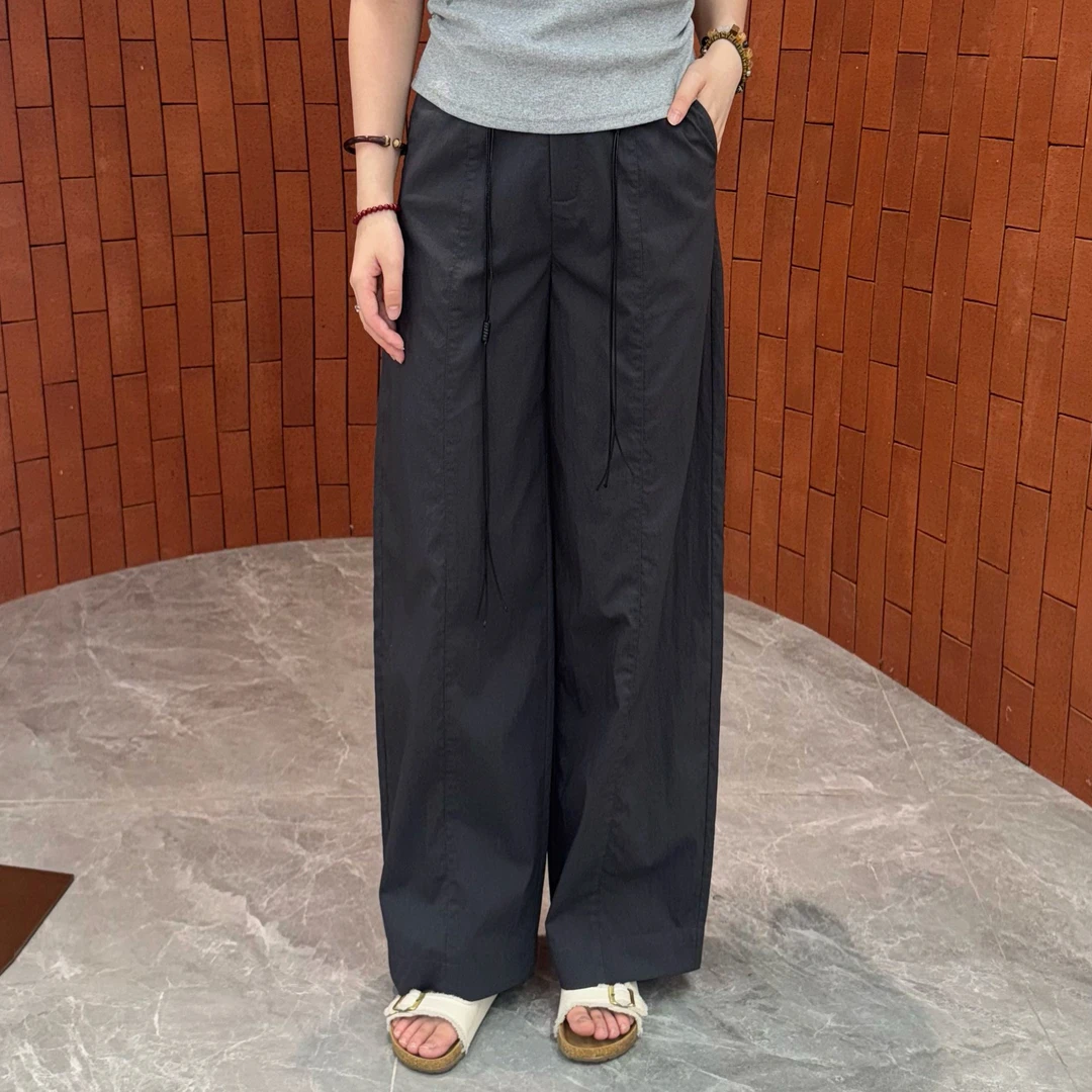 宿慕SUMU韩系休闲阔腿裤女2025新款夏季薄款舒适显瘦直筒速干裤子