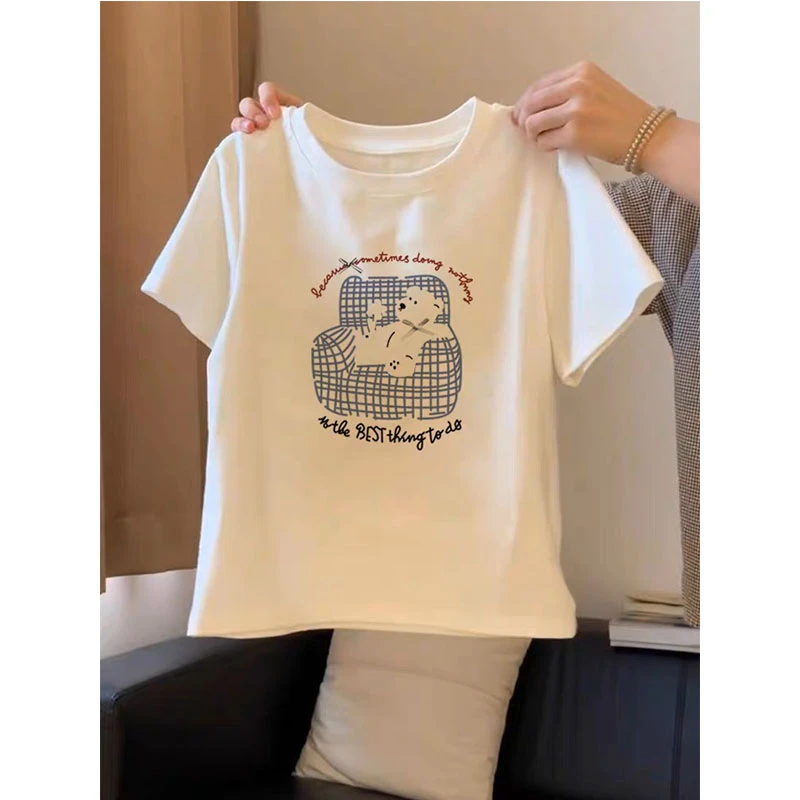 2025新款正肩圆领短袖T恤女夏季时尚百搭洋气减龄白色上衣打底衫