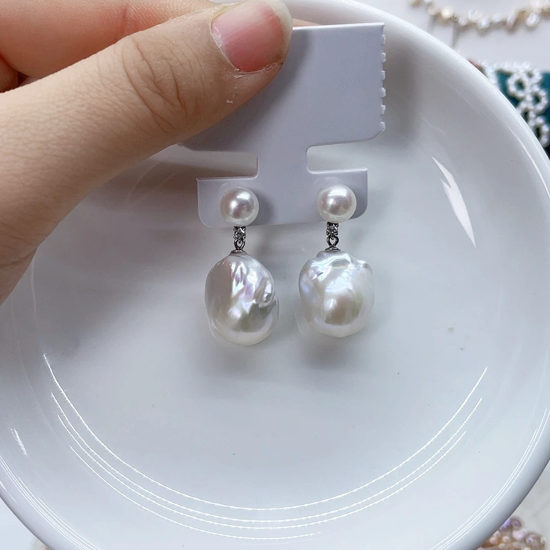银S925镶嵌耳饰淡水珍珠