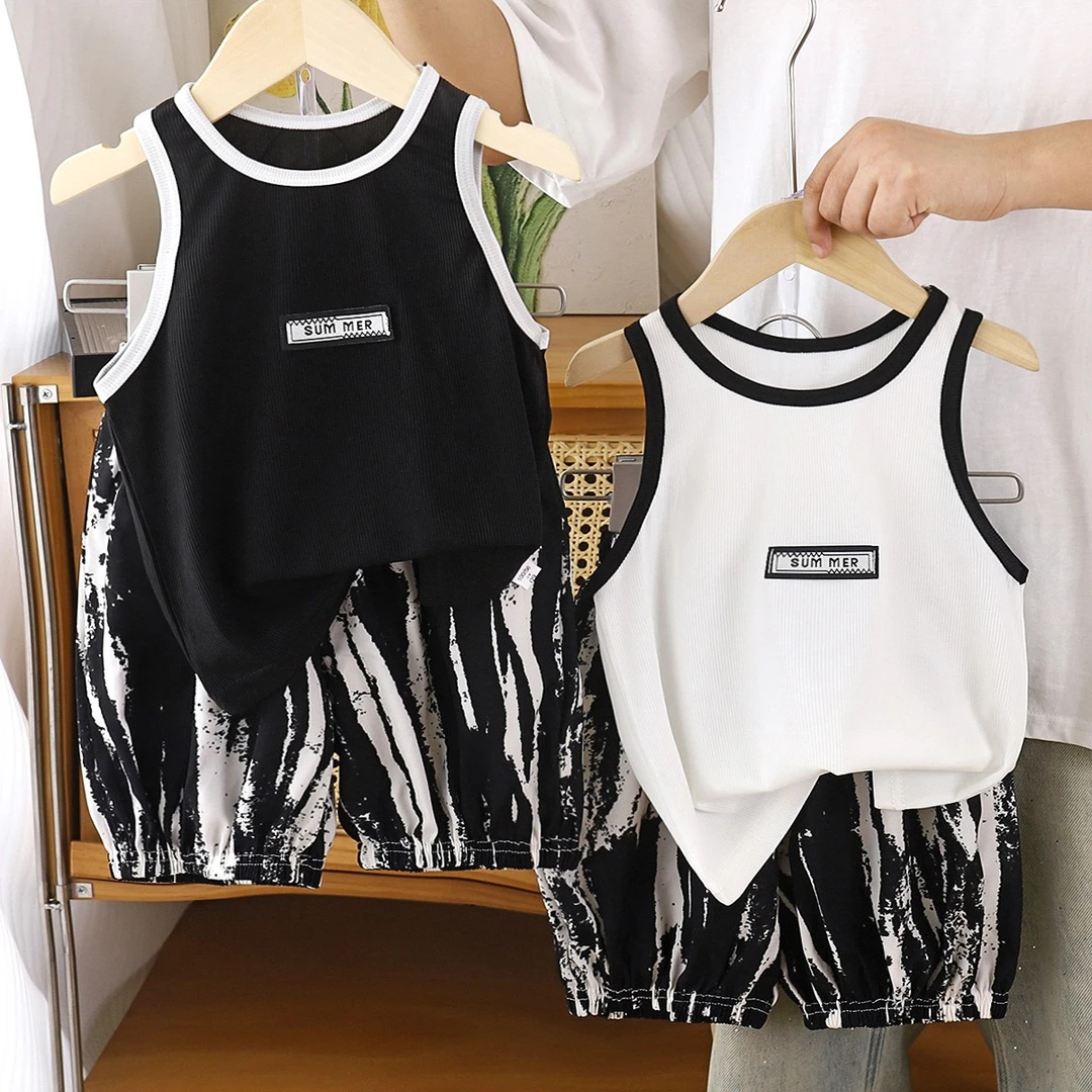 夏季A类背心套装新款分体潮流男女宝宝帅气炸街两件套儿童衣服