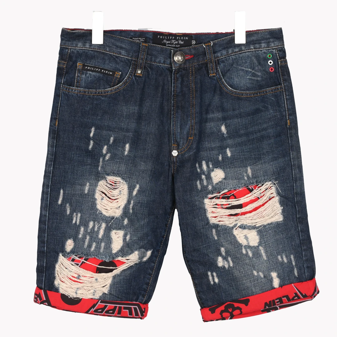 PHILIPP PLEIN 男士破洞做旧中裤潮流牛仔短裤 HM55286308DA