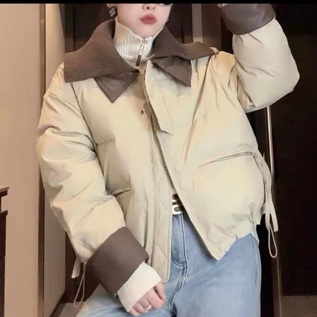 24.欧货短款针织领棉服衣长约68