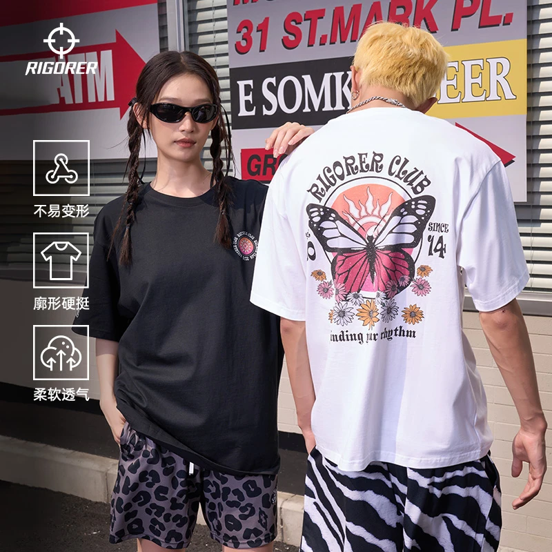 准者花卉短袖圆领t恤夏季新款纯棉透气宽松印花情侣柔软吸湿休闲