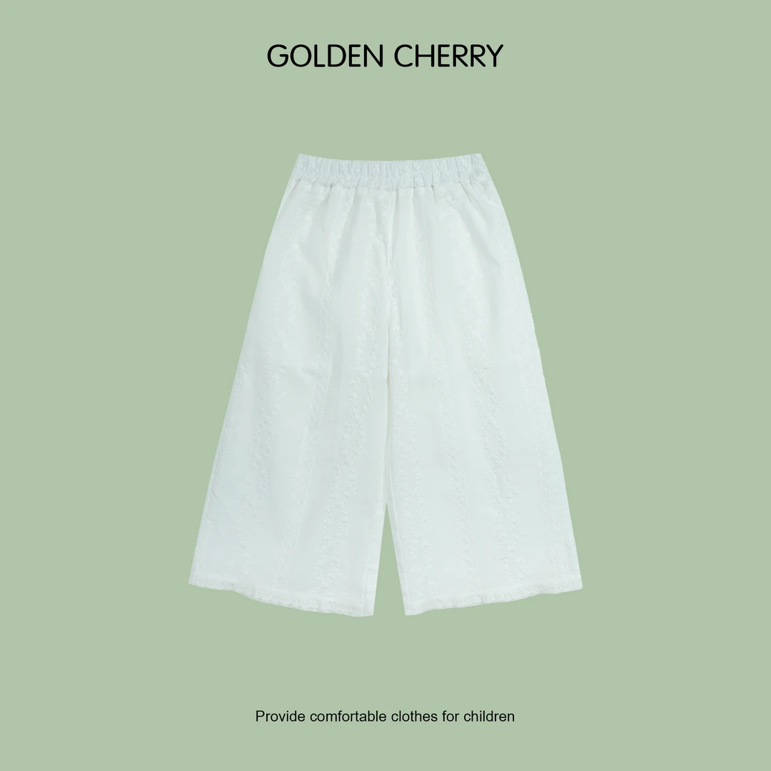 【金樱桃Golden cherry】小童小花刺绣凉爽透气九分休闲裤QDD361
