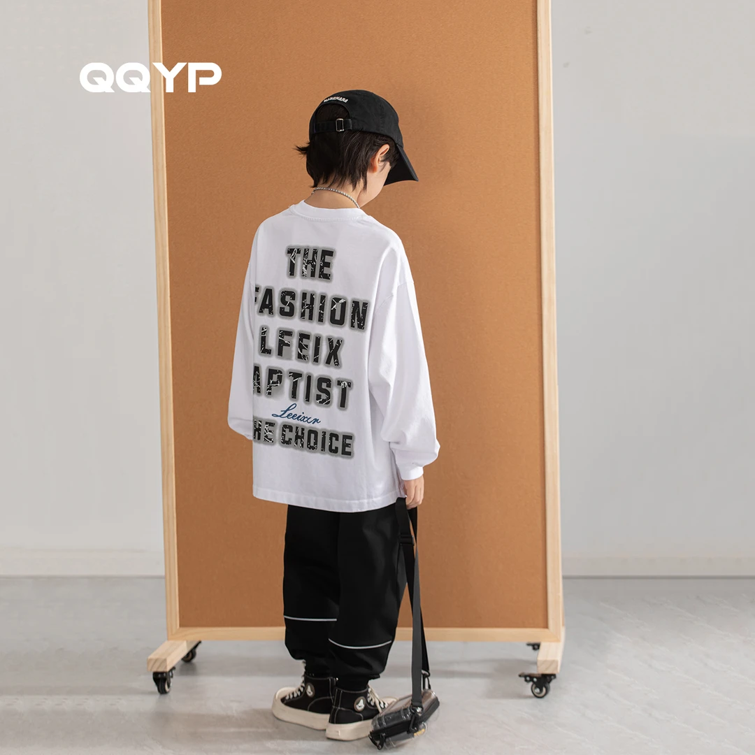 男童长袖t恤2025秋装新款儿童韩版字母打底衫中大童宽松百搭上衣