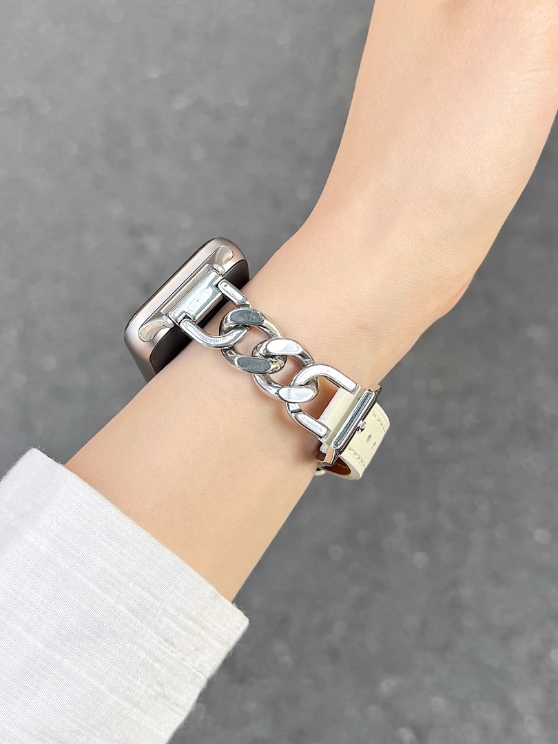 高级金属牛仔链皮质表带适用小米手环9Pro创意8Pro红米watch54女