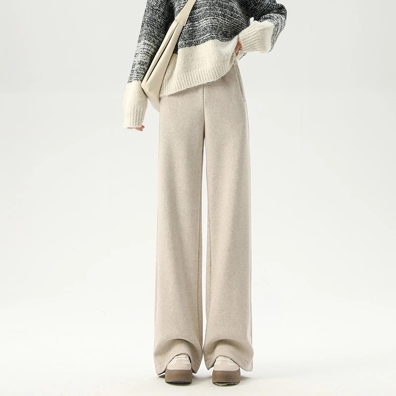 郑州女裤加绒糯米裤女秋冬季加厚垂坠感软糯垂感慵懒休闲阔腿裤子