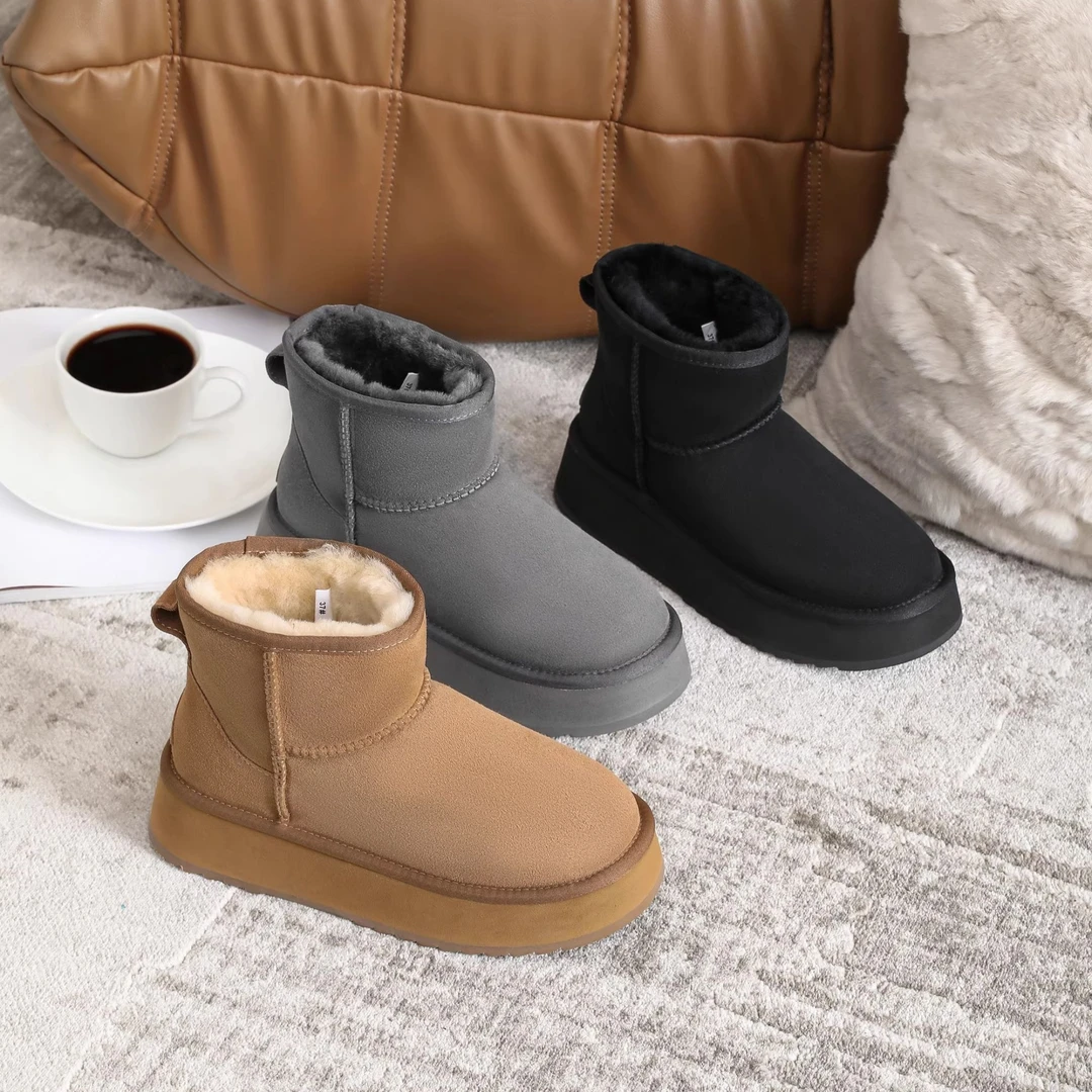 冬季经典女士雪地靴女鞋时尚厚底保暖皮毛一体短筒靴棉鞋短筒