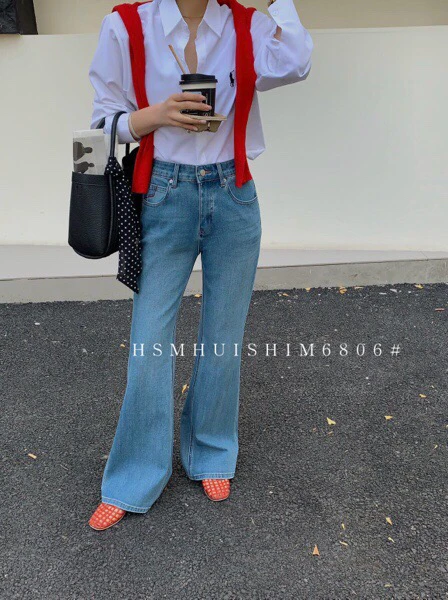 6806高腰显瘦微喇牛仔裤垂坠质感百搭长裤复古设计