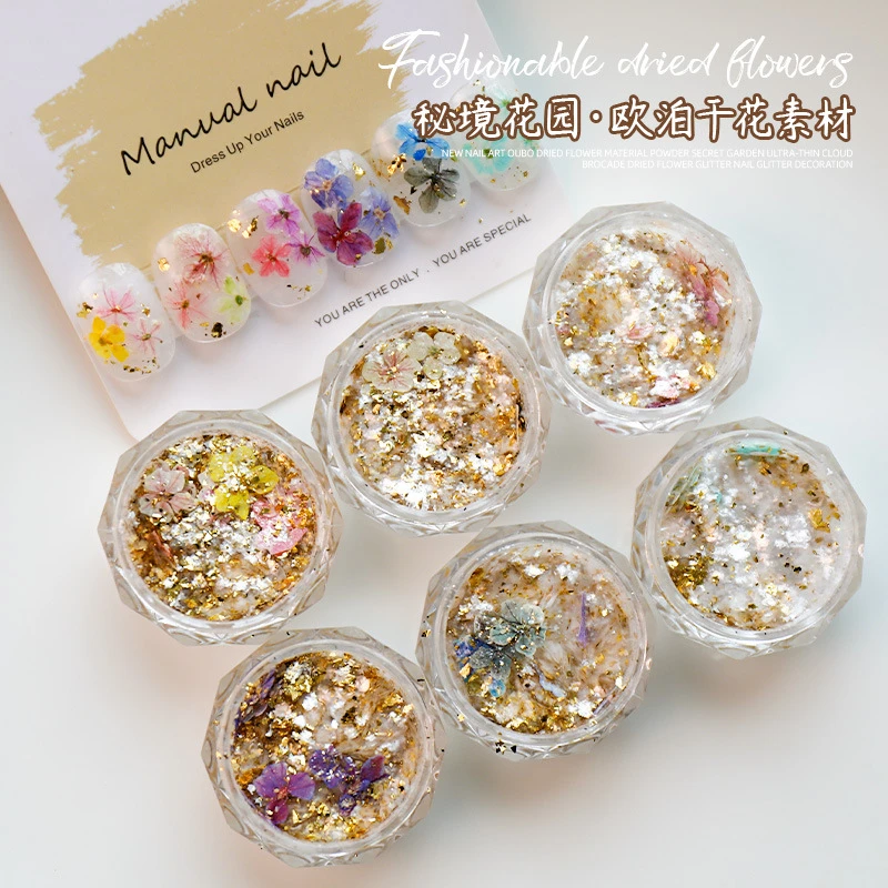 【秘境花园6盒】欧泊干花素材亮片超薄云锦干花美甲配饰品