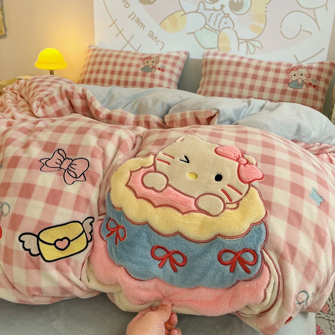 爆款牛奶绒双面绒卡通床品四件套简约加绒加厚可爱绒被床上用品