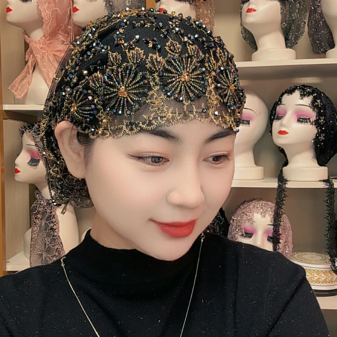 秋冬上新鱼尾帽精致重工美纱