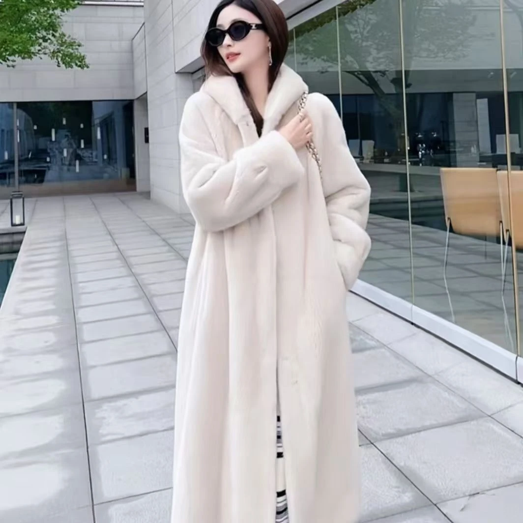 【金标正品反季清仓】海宁连帽长款加厚欧貂绒皮毛一体110cm大衣