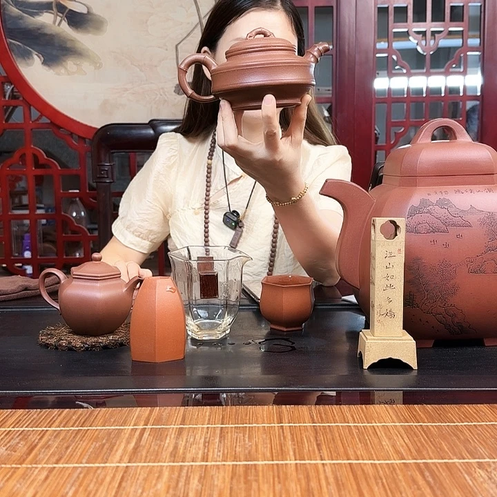 紫砂茶壶双线竹鼓350ml