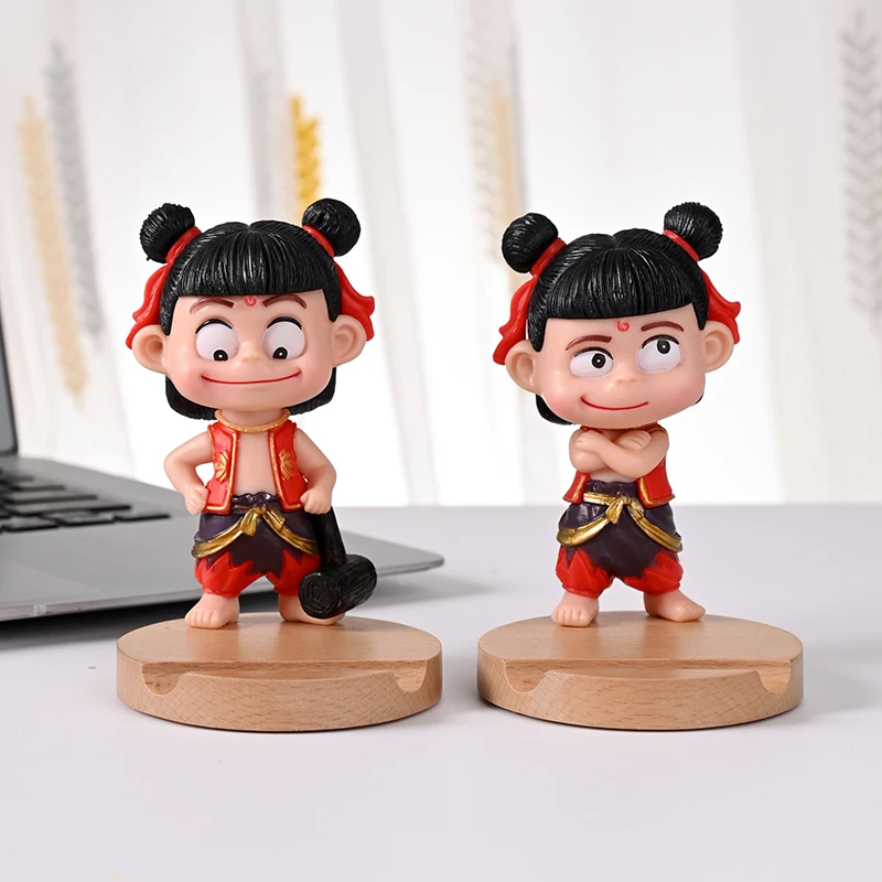 网红哪吒之魔童闹海周边手机支架降世哪吒灵珠木质手机座桌面摆件