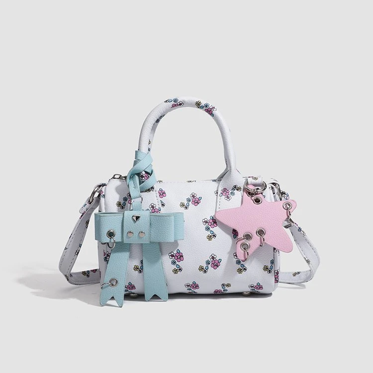 2025包包女小碎花手提包波士顿包斜挎包蝴蝶结配饰甜美手拎小包包