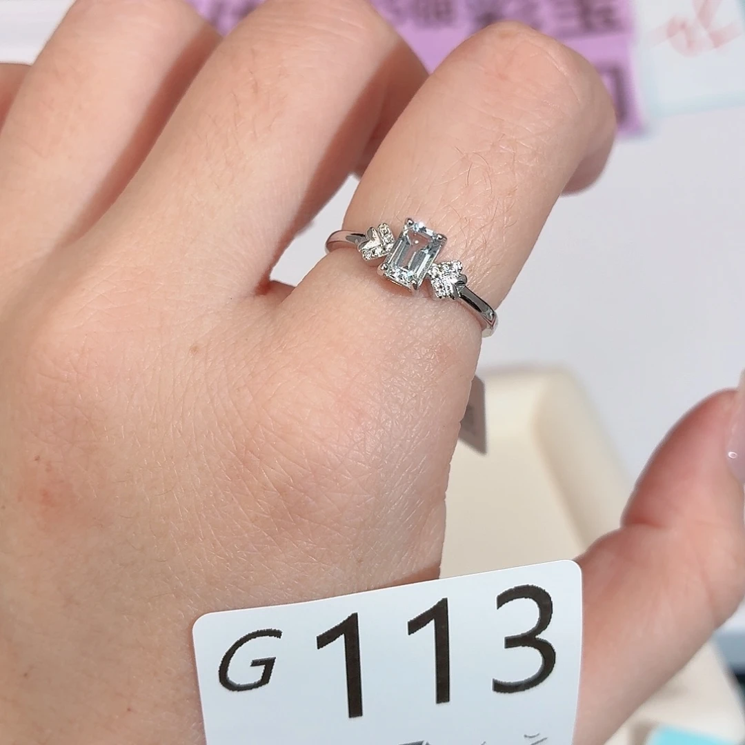 戒圈海蓝宝石银S925镶嵌