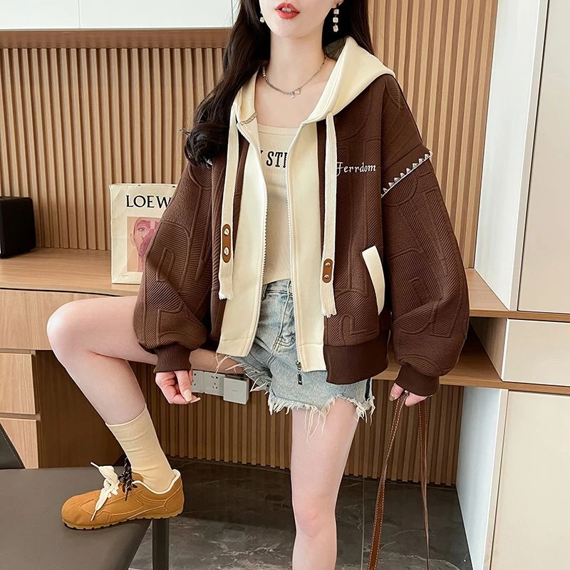 今年流行春秋韩版外套女慵懒风假两件设计感小个子潮牌外套百搭女