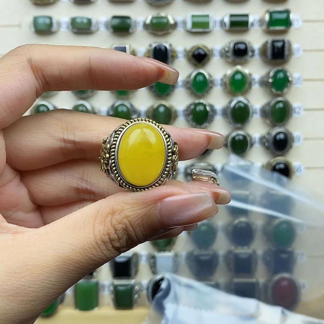 蜜蜡银S925镶嵌戒指尼***丁