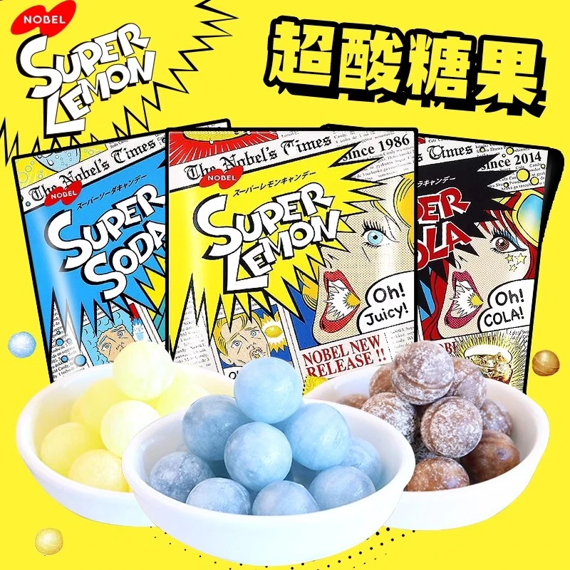 日本进口nobeL诺贝尔超酸糖柠檬味可乐味尖叫爆酸硬解馋解困糖果