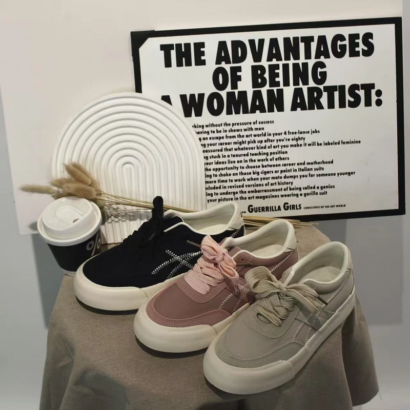 6604低帮休闲时尚青春潮流女鞋粉色厚底增高板鞋港风新款学院百搭