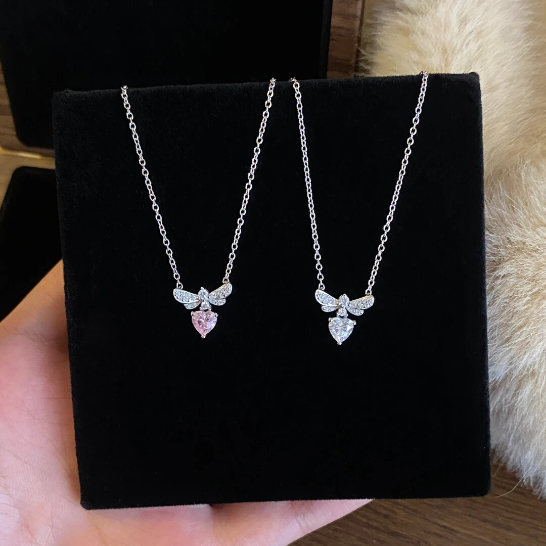 柯柒 钛钢项链 小蜜蜂爱心项链轻奢时尚气质精致小众设计感锁骨链