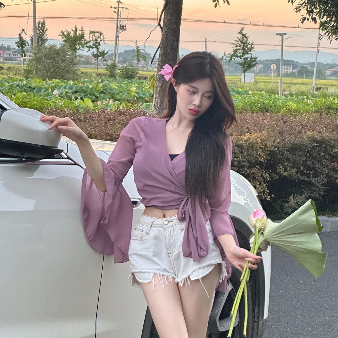 【花间酒】7263碎花系带上衣