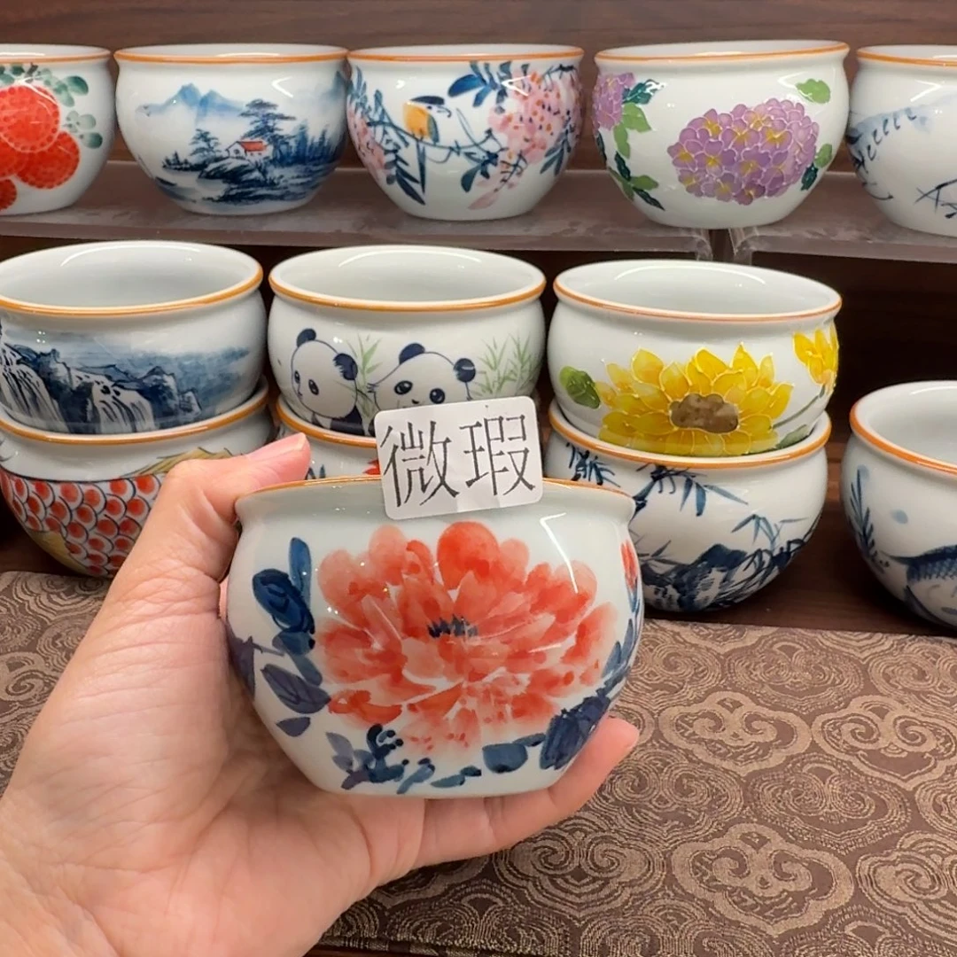 釉下手绘茶具微瑕