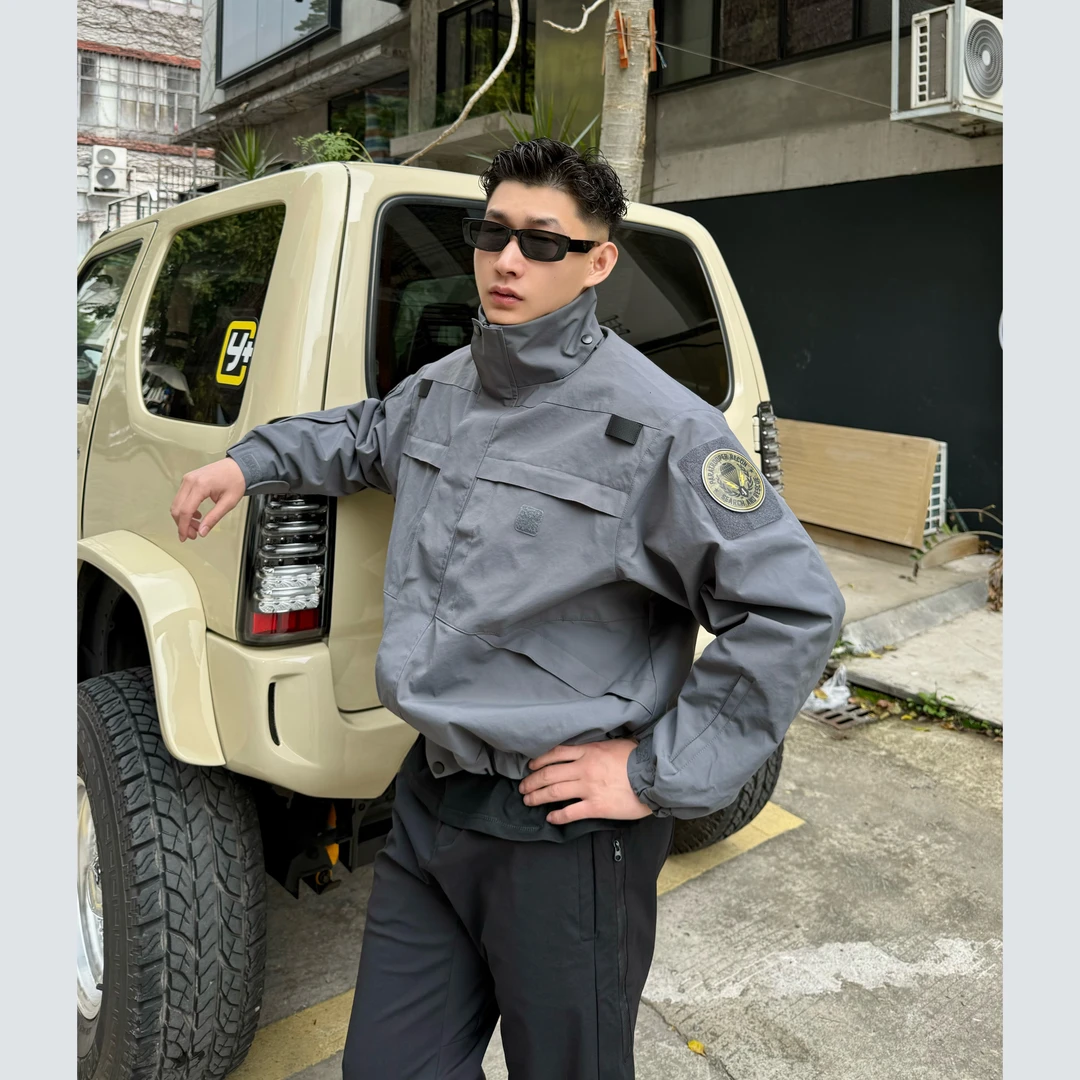 美式条子3M印花硬壳冲锋衣军事风三防夹克廓形春秋外套户外通勤男