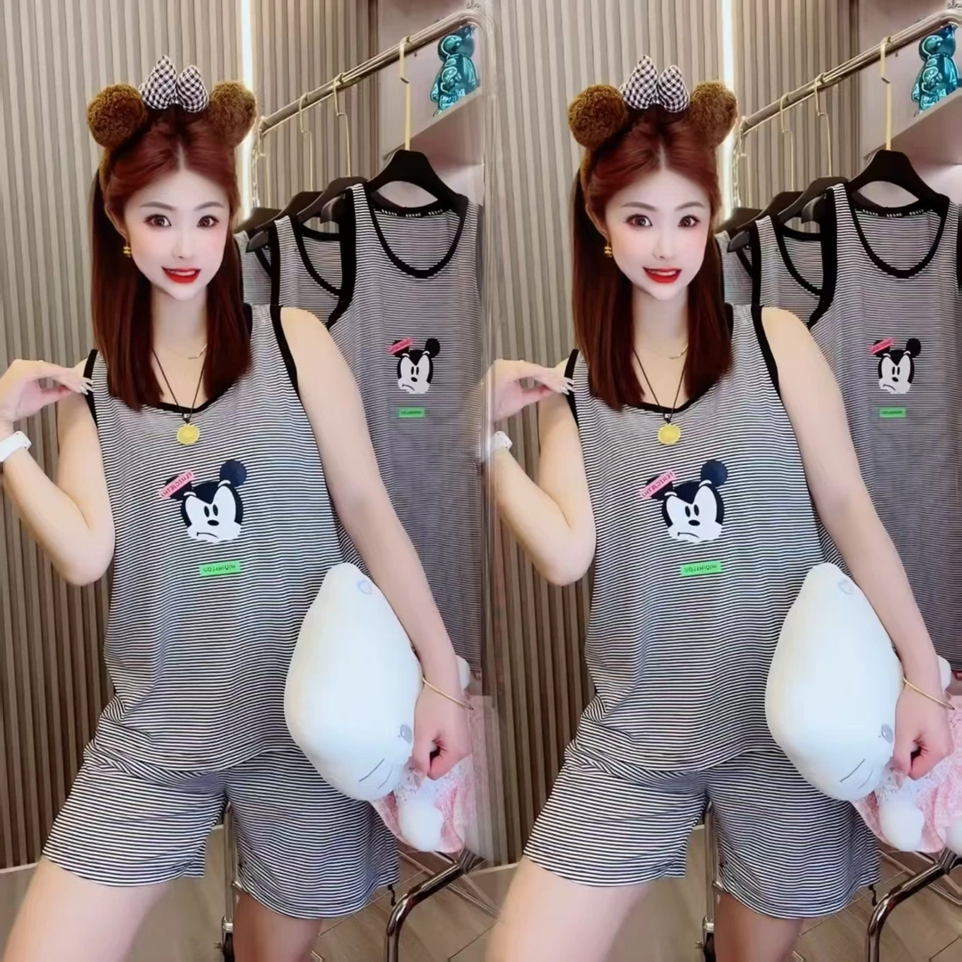 睡衣女款爆款2025新款夏季圆领宽松短裤无袖洋气可爱居家服可外穿