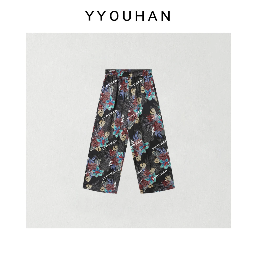 YYOUHAN 2025夏款小众设计极简重工刺绣花纹百搭休闲裤 2504C2180