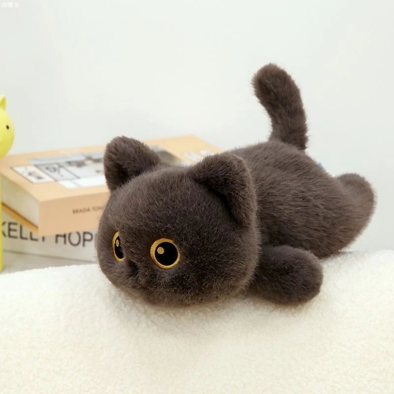 正版趴姿黑猫公仔可爱猫咪玩偶毛绒玩具小猫抱枕布娃娃送女孩礼物