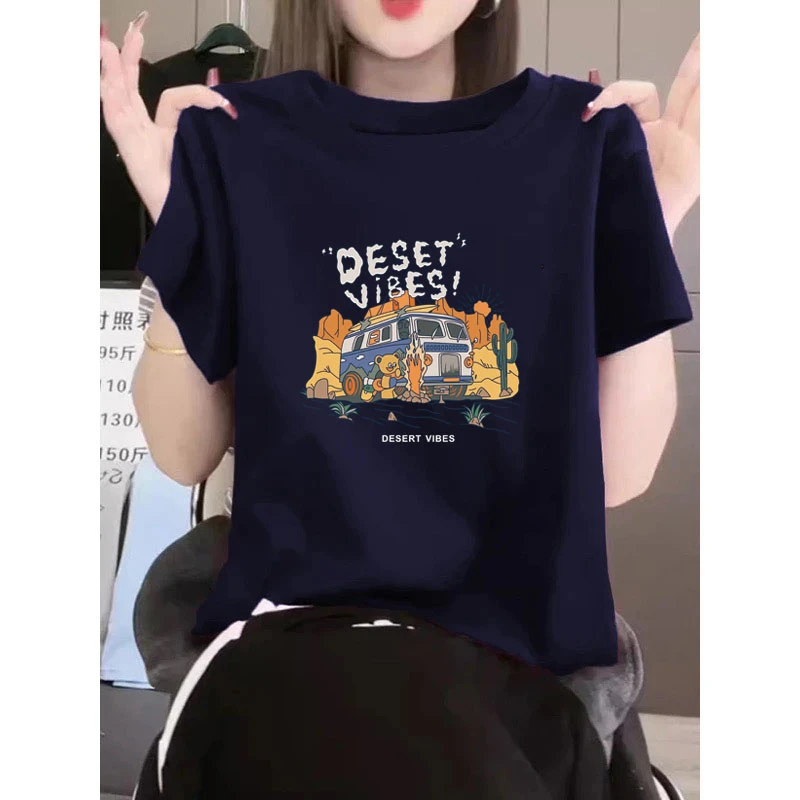 2025火爆常规正肩圆领藏青色短袖t恤女基础显瘦休闲减龄上衣夏季